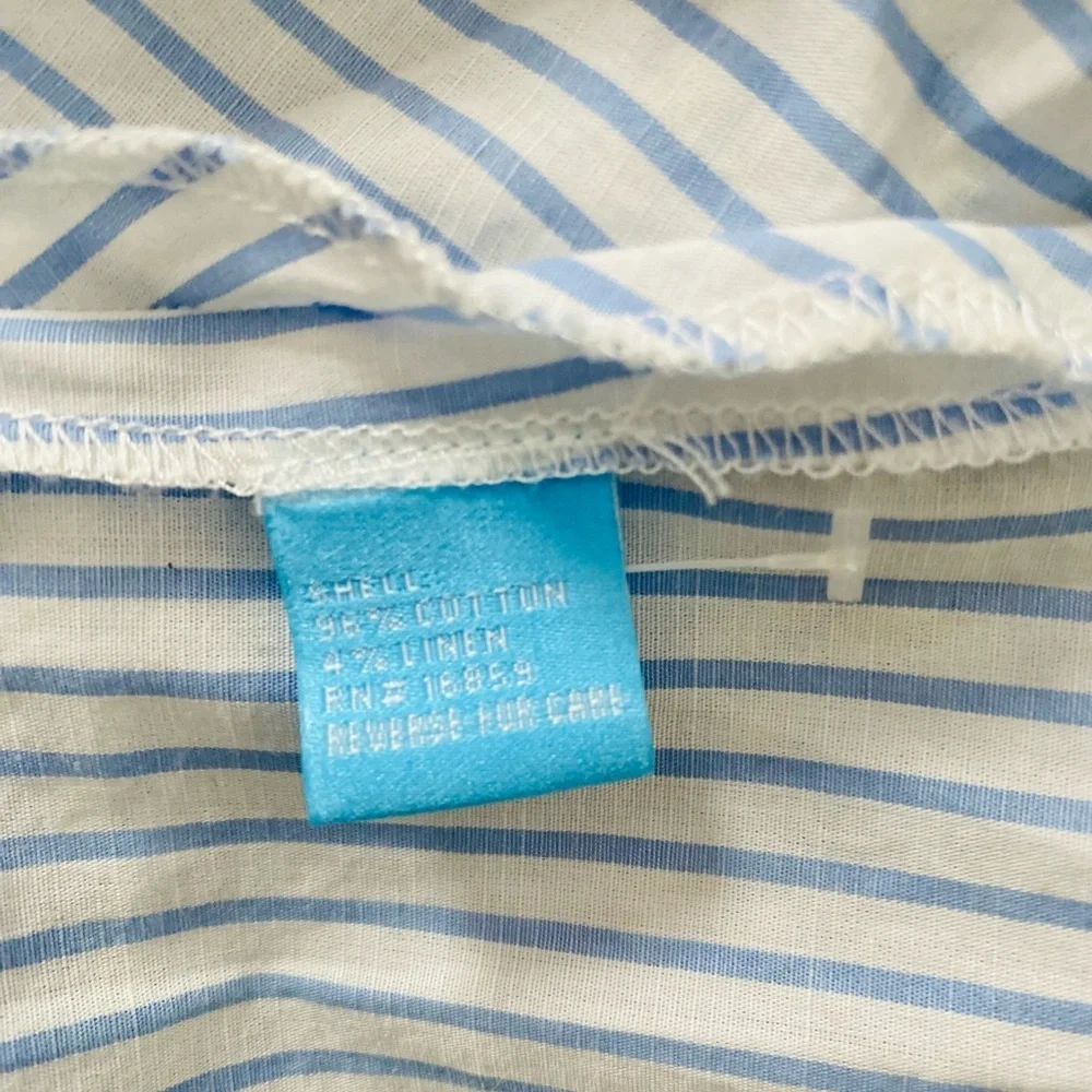 J. MCLAUGHLIN Embroidered Striped Cotton Linen Ballon Sleeve Boho Blouse Size S - Picture 8 of 8